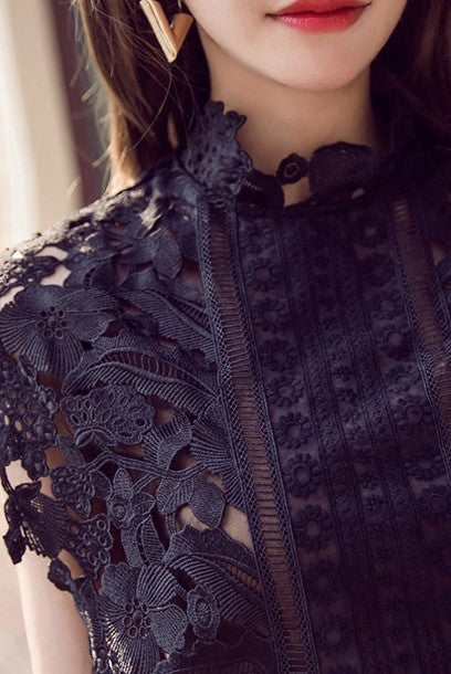 Guipure Lace & Crepe Midi Cocktail Dress