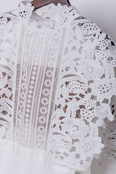 Guipure Lace & Crepe Midi Cocktail Dress