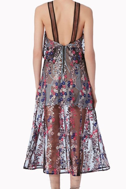 Floral Embroidered Lace Midi Dress