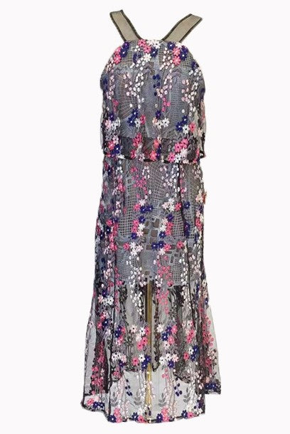 Floral Embroidered Lace Midi Dress