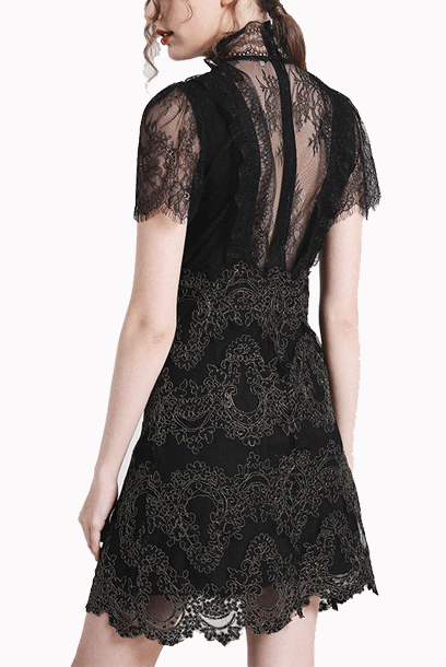 Short Sleeves Lace Mini Dress