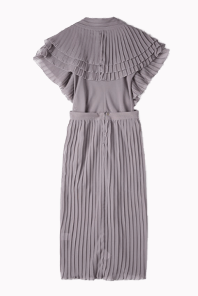 Pleated Layered Midi Grey Cocktail Dress