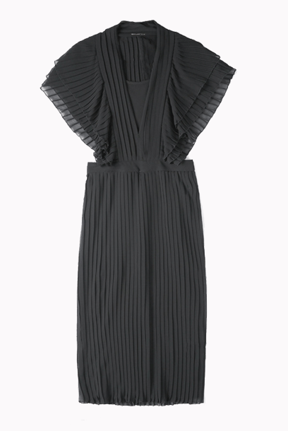 Pleated Layered Midi Grey Cocktail Dress