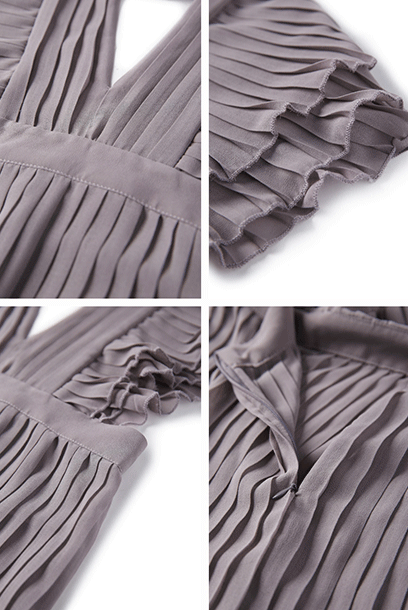 Pleated Layered Midi Grey Cocktail Dress