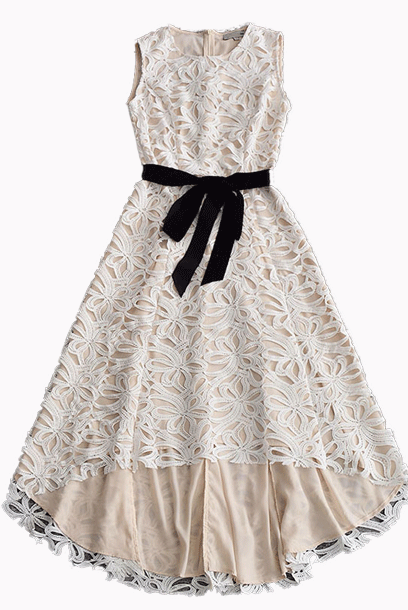 Asymmetrical White Laser Cut Lace Midi Dress