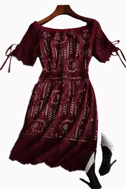 Off-the-Shoulder Red Lace Mini Dress