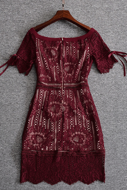Off-the-Shoulder Red Lace Mini Dress