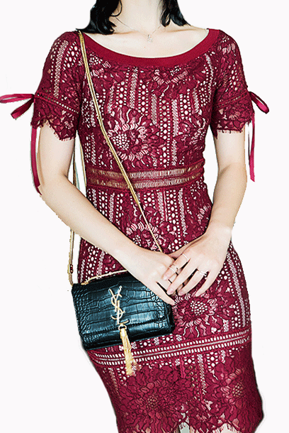 Off-the-Shoulder Red Lace Mini Dress