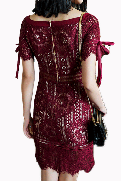 Off-the-Shoulder Red Lace Mini Dress