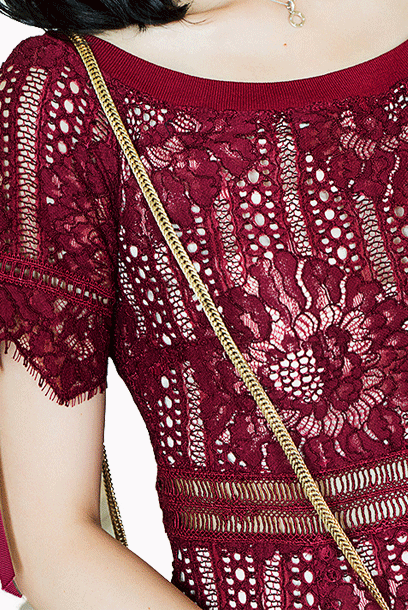 Off-the-Shoulder Red Lace Mini Dress