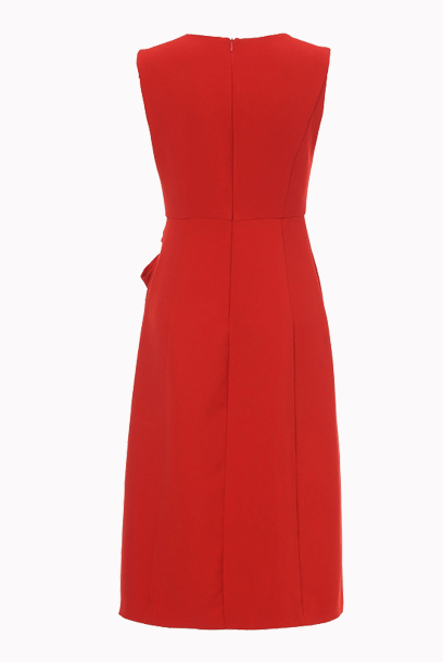 Sleeveless Red Crepe Office Dress with Details