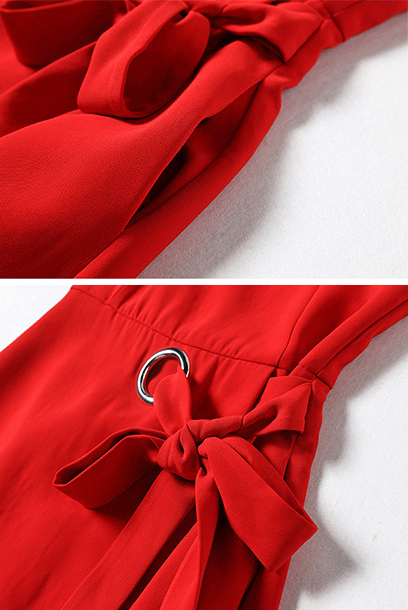 Sleeveless Red Crepe Office Dress with Details