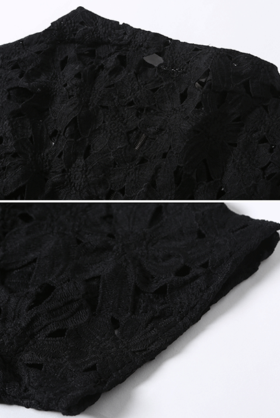 Raglan Sleeves Black Guipure Lace Black Pencil Dress