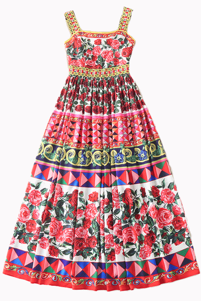 Sleeveless Apron Carretto Printed Maxi Dress