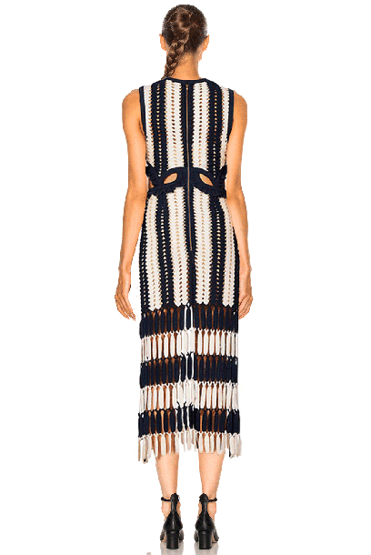Striped Crochet Cutout Midi Dress