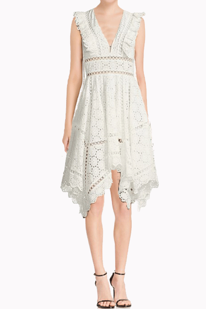 Asymmetrical Eyelet White Dress