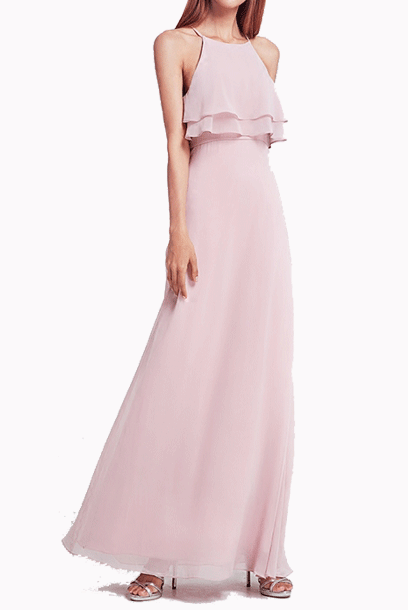 Spaghetti Ruffled Pink Maxi Dress