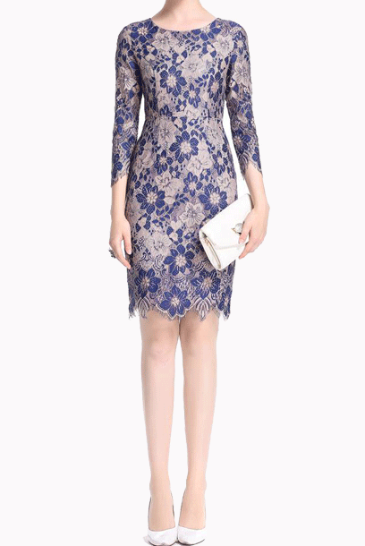 Plus Size Elbow Sleeves Lace Pencil Dress