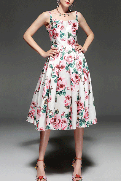 Rose Print Jacquard Cocktail Dress