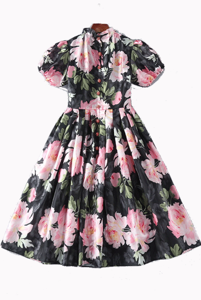 Puffed Sleeves Floral Dress