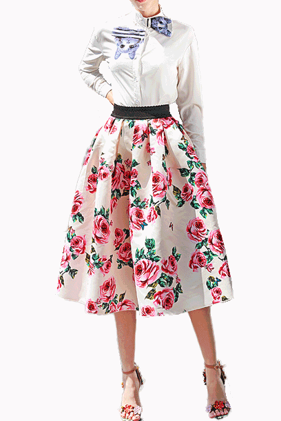Rose Printed Pleated Skirt