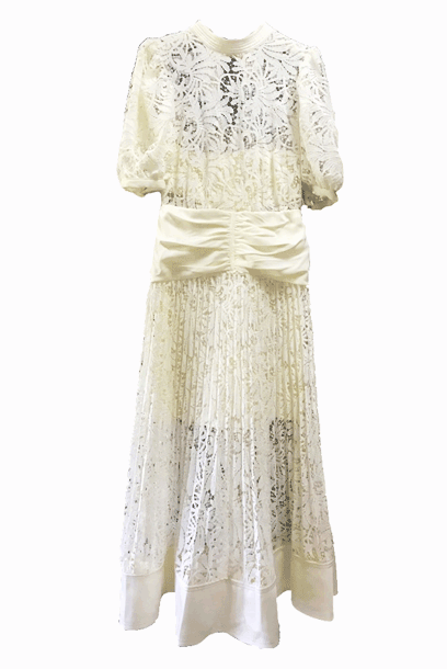 Balloon Sleeves Floral Lace Maxi Dress