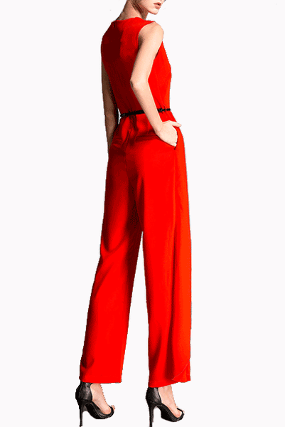 Sleeveless Red Asymmetrical Playsuit Jumpsuit