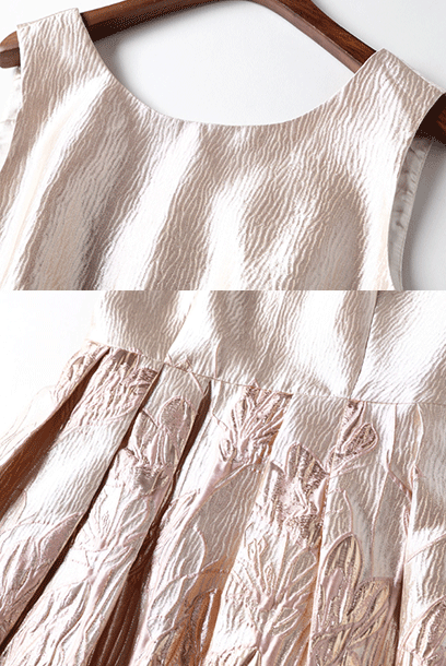 Sleeveless Gold Jacquard Fit & Flare Dress