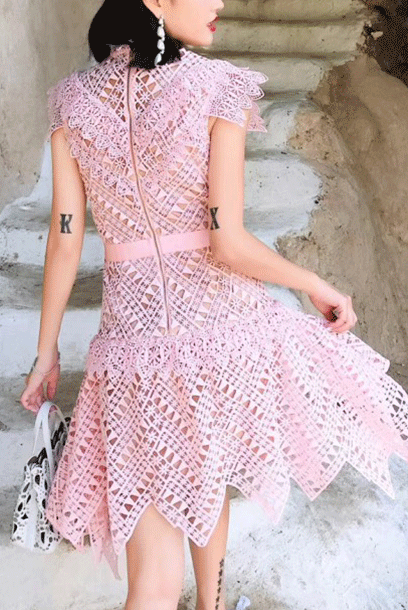 Guipure Lace Pink Mini Dress