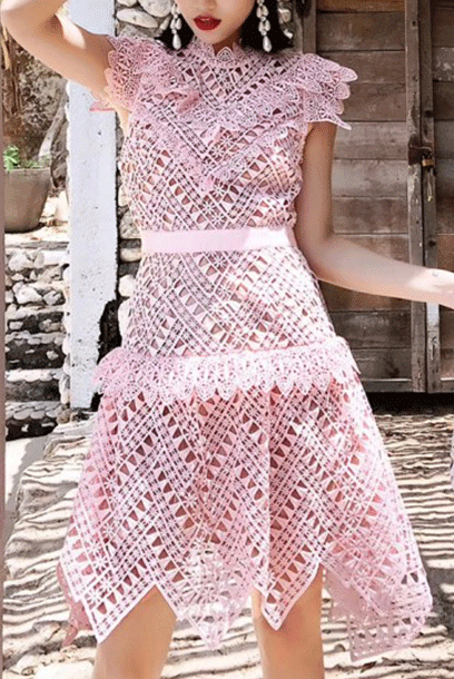Guipure Lace Pink Mini Dress