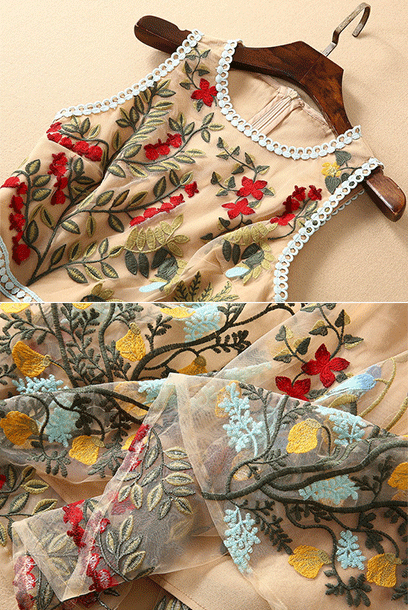 Sleeveless Embroidered Floral Midi Dress