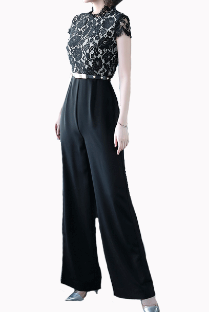 Cap Seeves Lace Chiffon Flare Playsuit Jumpsuit