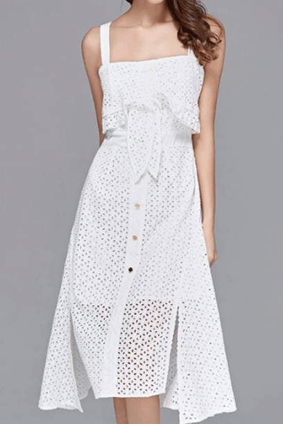 Sleeveless White Eyelet Dress