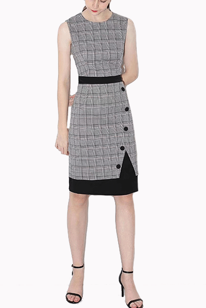 Sleeveless Houndstooth Pencil Dress