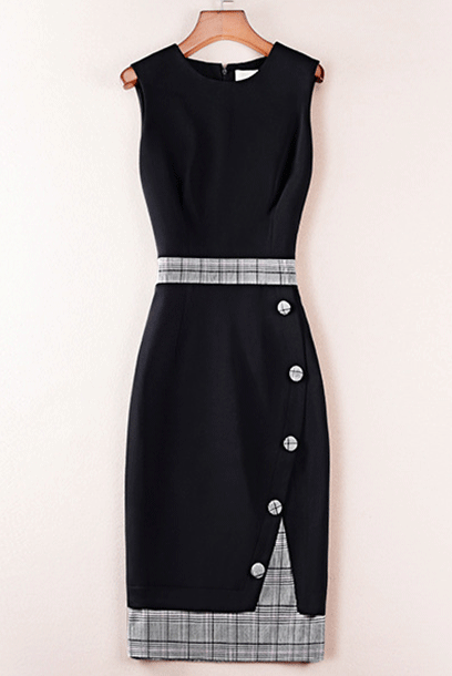 Sleeveless Houndstooth Pencil Dress