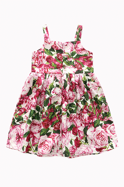 Mum & Girl Sleeveless Rose-Rrinted Dress
