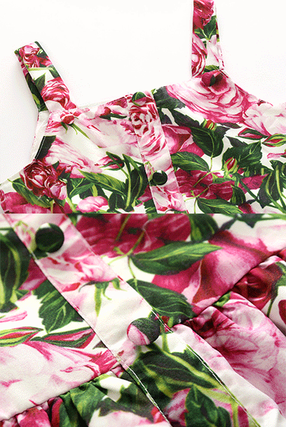 Mum & Girl Sleeveless Rose-Rrinted Dress