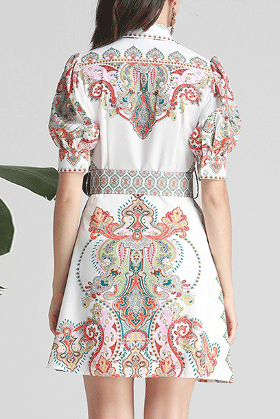 Short Sleeves Embellished Printed Motif Mini Dress