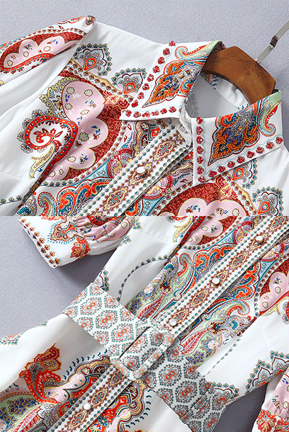 Short Sleeves Embellished Printed Motif Mini Dress