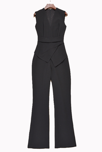 Sleeveless Asymetrical Layed Peplum Flare Playsuit Jumpsuit