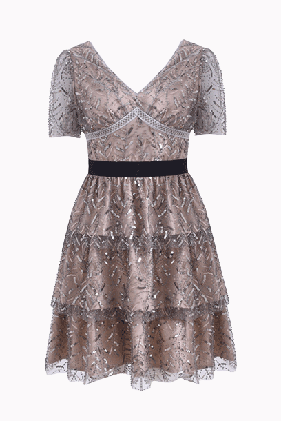 Short Sleeves Sequin Mini Dress