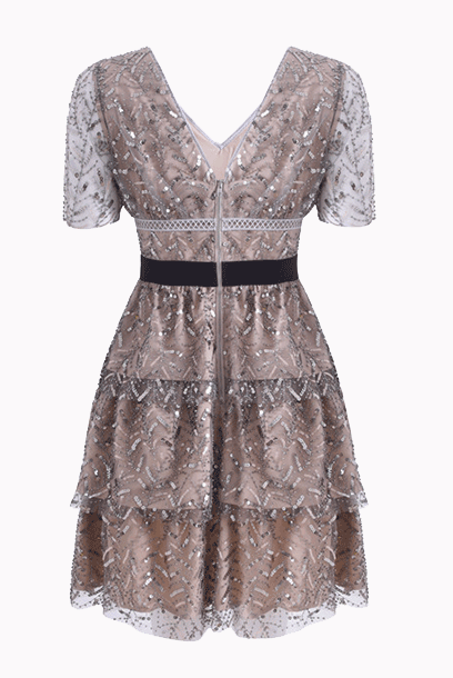 Short Sleeves Sequin Mini Dress