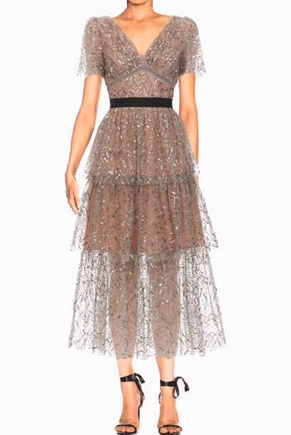 Short Sleeves Sequin Midi Dress