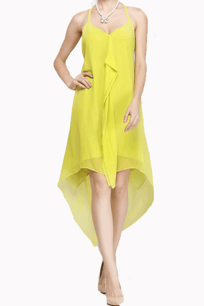 BCBG Asymmetrical Bare Back Yellow Midi Dress