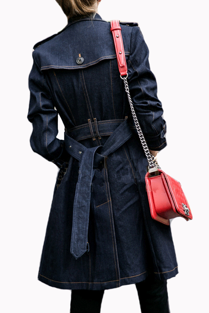Elbow Sleeves Denim Trench Coat