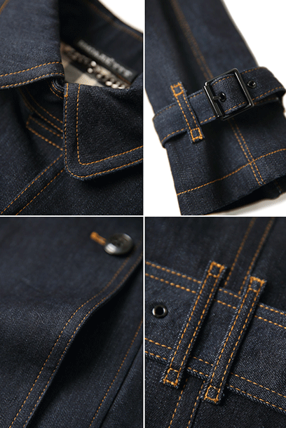 Elbow Sleeves Denim Trench Coat