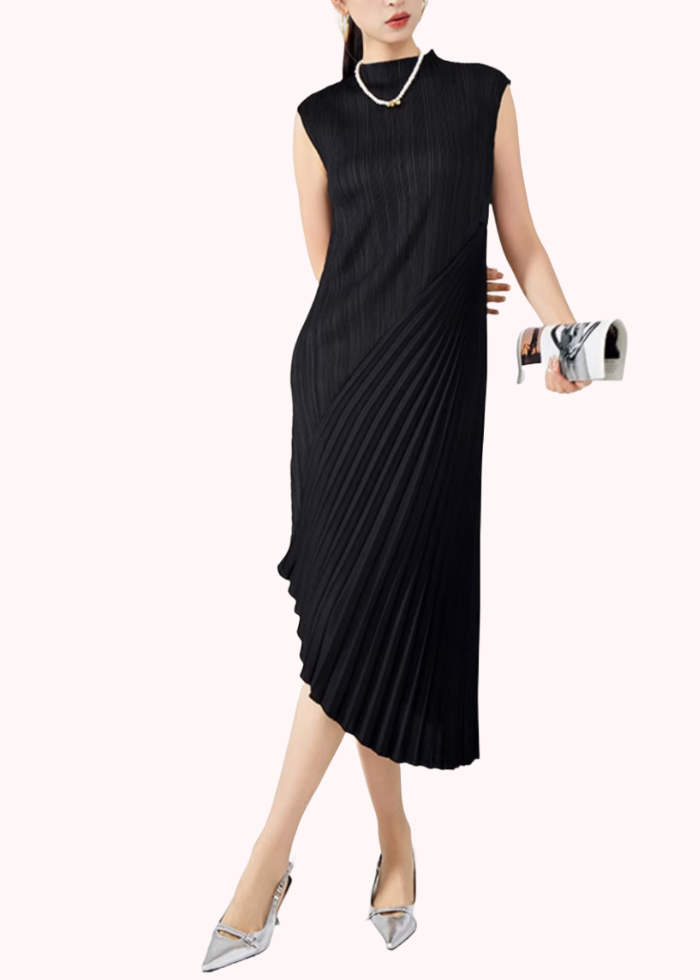 Asymmetrical Pleats Please Midi Dress