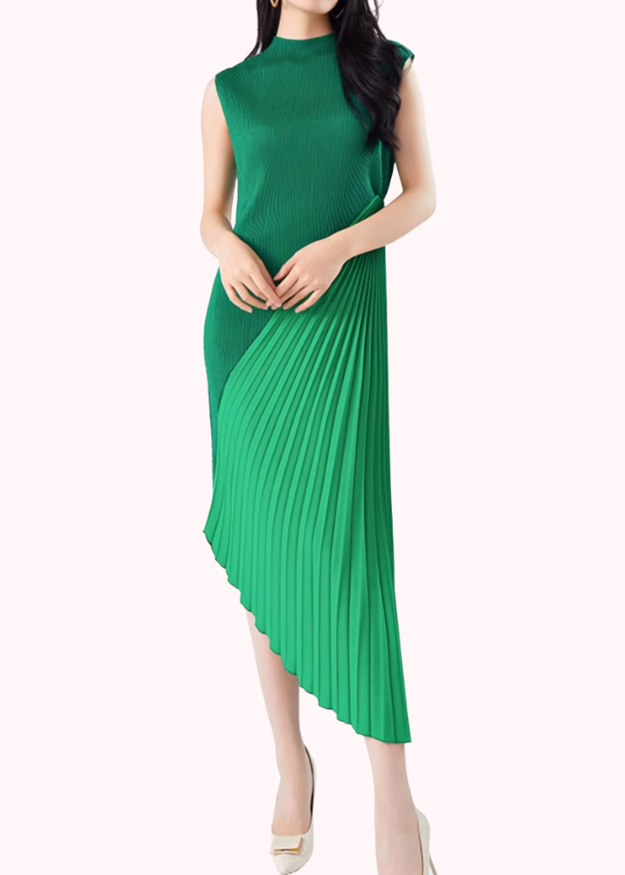 Asymmetrical Pleats Please Midi Dress