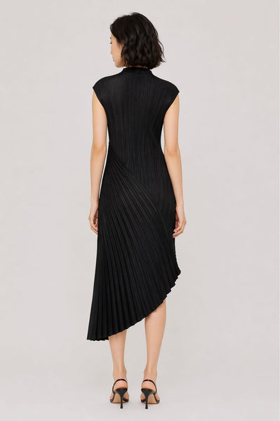 Asymmetrical Plissé Pleats Midi Dress
