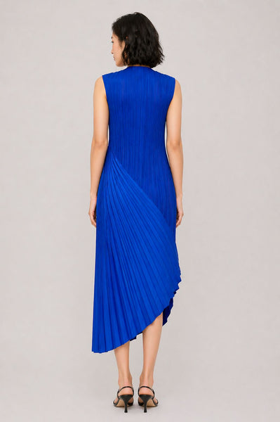 Asymmetrical Plissé Pleats Midi Dress